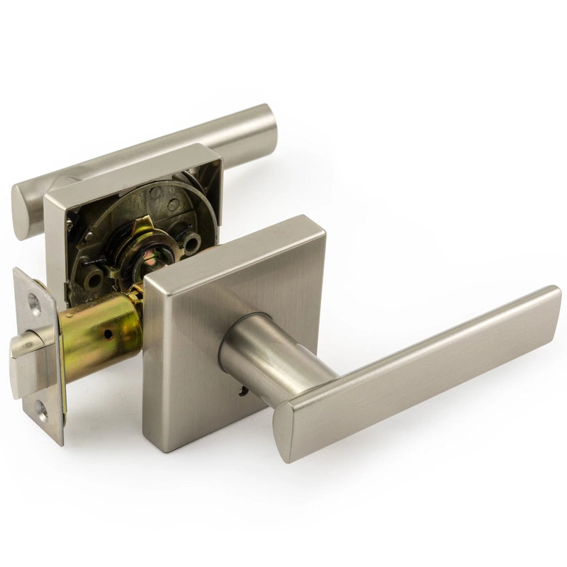 Tuxedo Series Straight Levers Satin Nickel Left or Right Privacy